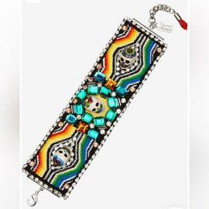 Rare “Psycho Mayan” Venessa Arizaga Colorful Crystal Beaded Skull Bracelet New